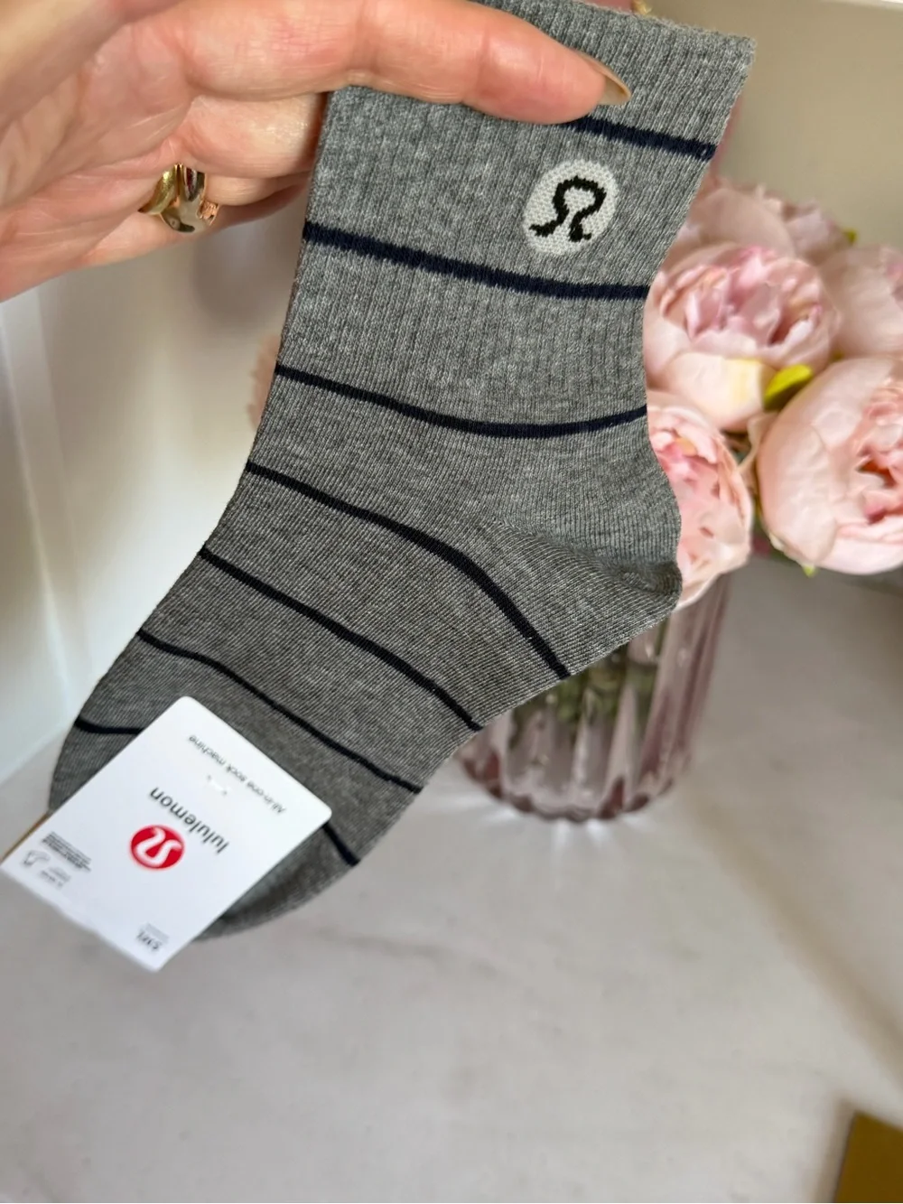 lululemon athletica Grey Stripe Crew Socks with Black Accents